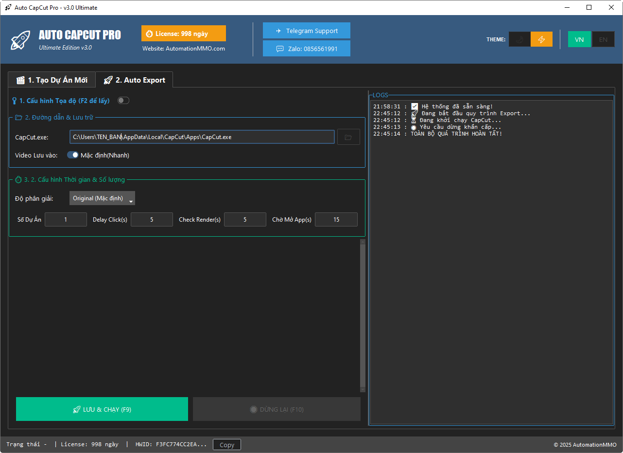 Hướng dẫn Sử dụng Auto CapCut Pro v3.0: Tạo Dự Án & Auto Export Từ A-Z